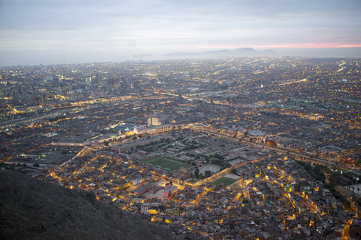 Lima, utca-és városrészlet, város, naplemente, Peru, városi, rendeltetési hely