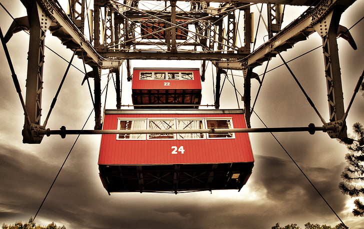 sēpijas, foto, sarkana, kajīte, būvniecība, Ferris wheel, Vienna, Prater