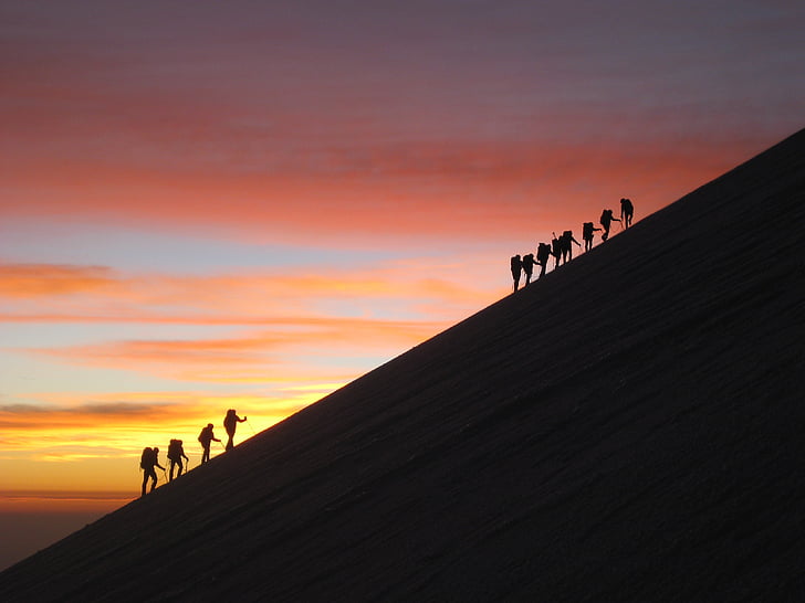 zonsopgang, alpinisme, gletsjer, team, Mexico, Orizaba, silhouet