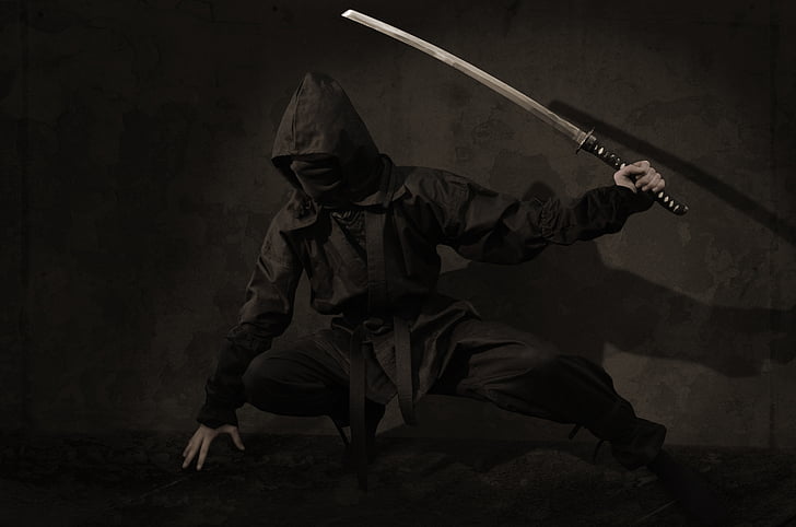 Ninja, guerrier, Japon, Assassin s, épée, masque, ombre