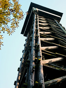 bokštas, medinis bokštas, stebėjimo bokštas, medienos, medinė konstrukcija, apžvalgos aikštelė, medžių kamienų