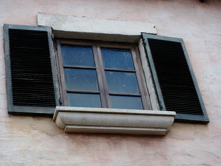 window, frame, shutters, glass, panes, wall, shade of pink
