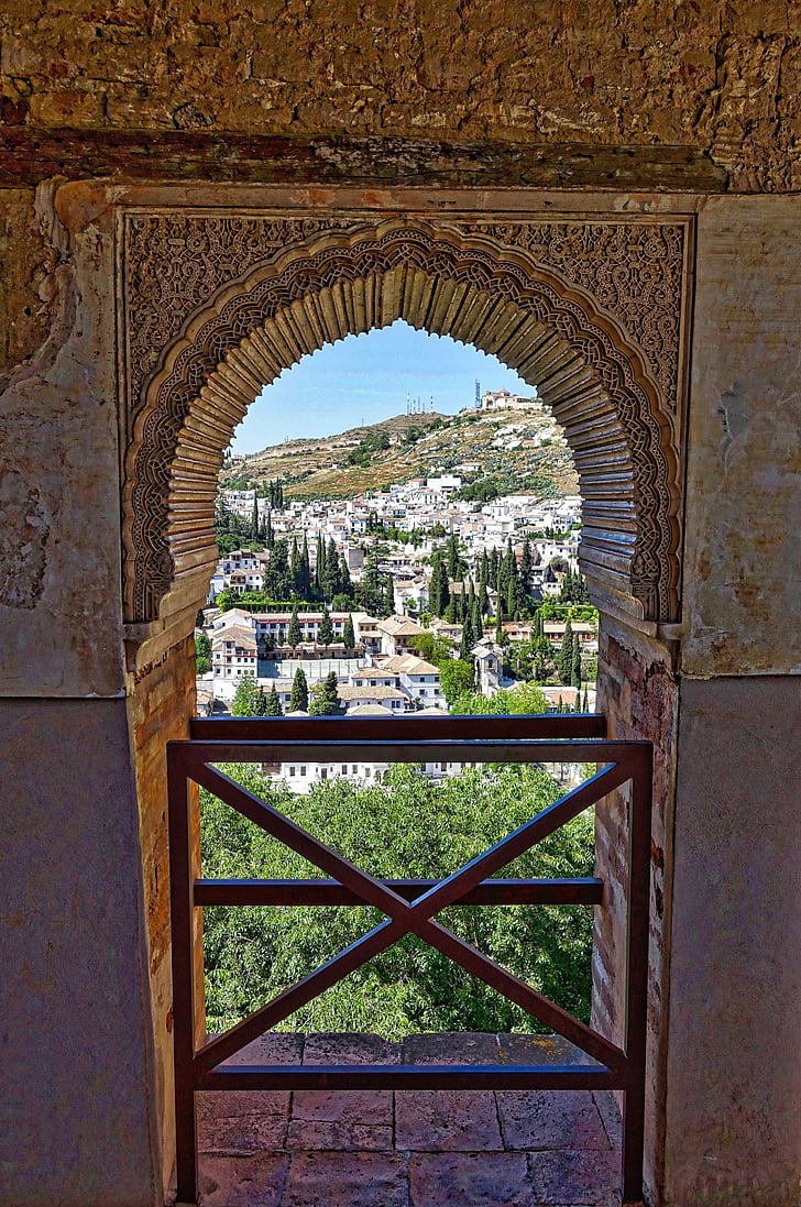 Alhambra, bogen, Moorse, decoratie, pleisterwerk, Spaans, het platform