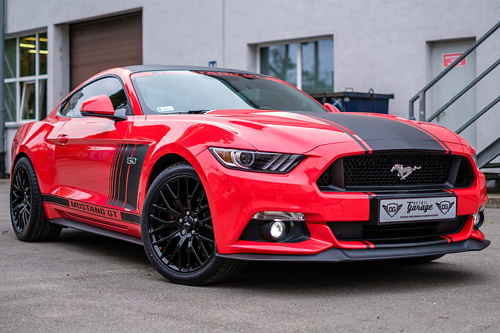 Mustang, gt, czerwony, Stany Zjednoczone Ameryki, samochód, Automatycznie, transportu