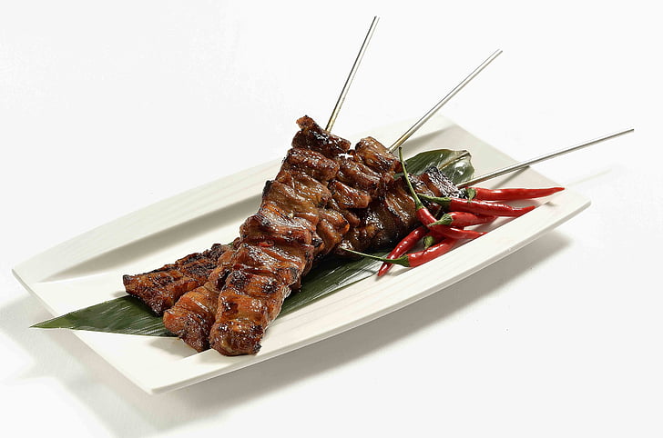asian food, barbecue, meat, food, white background, food and drink, grilled