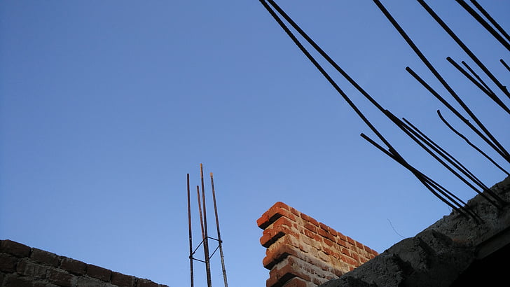 blue sky, iron rods, construct, home, engineering