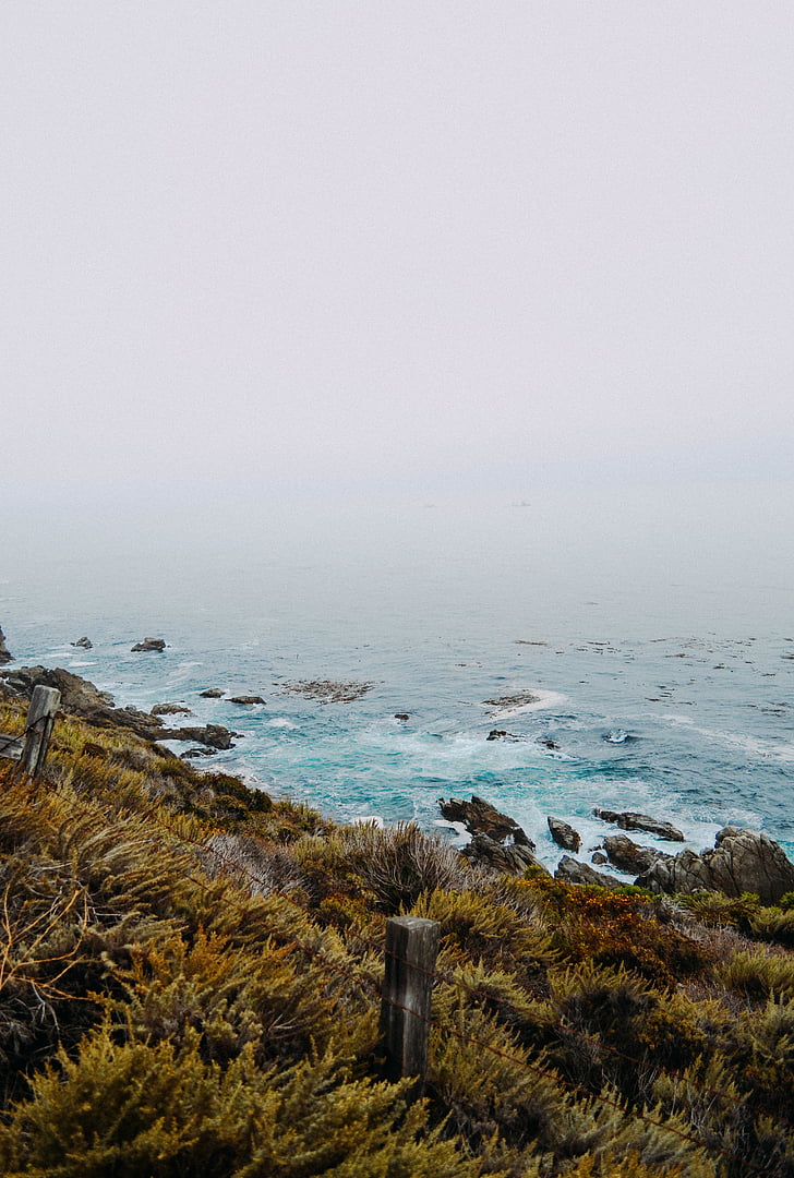 màu xanh, bờ biển, sương mù, Đại dương, đá, tôi à?, nước
