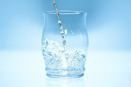 glass, water, high jumping drops, blue, mirroring, gertränk, drink