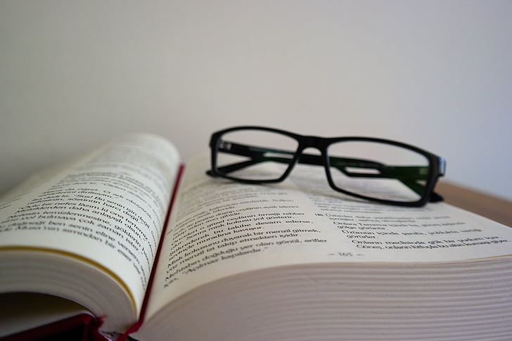 llibre, document, l'educació, ulleres, fets, idees, coneixement