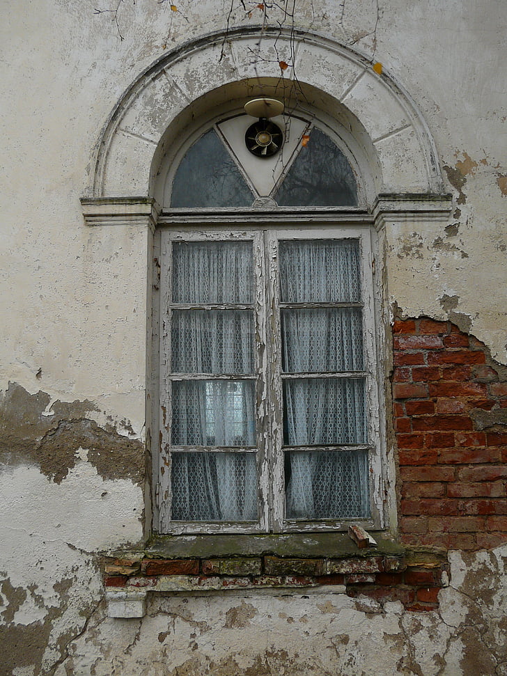 okno, staré, cihly, Architektura, ročník, grunge, sklo