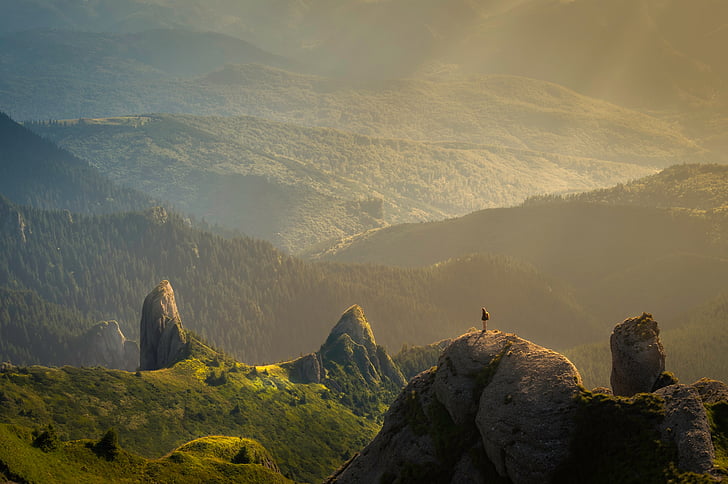 nature, landscape, mountain, clouds, sky, grass, field
