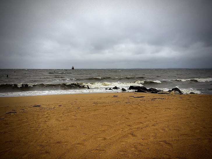stranden, Bay, Chesapeake bay, kysten, bølger, sand, Surf