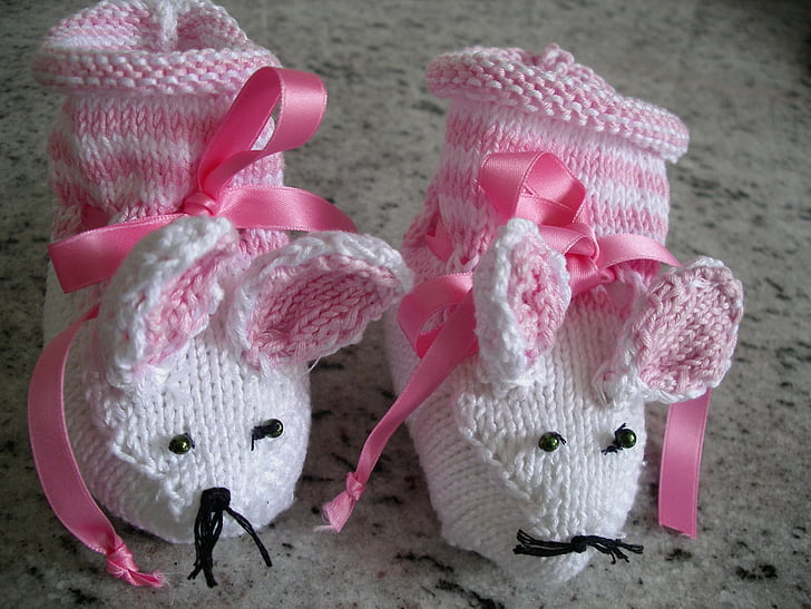 Бебешки обувки, първи път роден обувки, плета чорапи за домашни мишки
