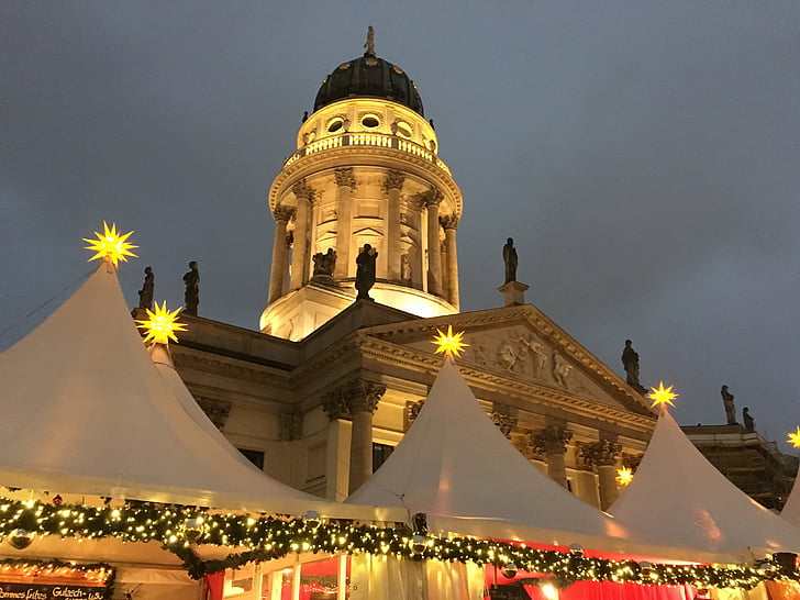 Gendarmenmarkt, Kalėdinis turgus, Vokiečių, rinkos, Berlynas, žiemą, bažnyčia
