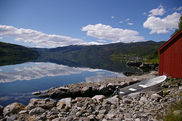 Norvège, vacances, poisson, paysage, eau, fjord, botte
