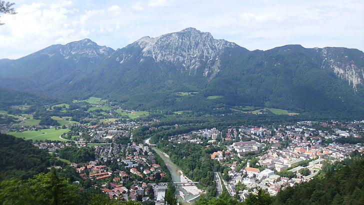 Alpina, Vale, Baviera, Bad reichenhall, montanha, paisagem urbana, cidade