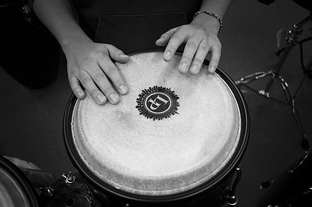 band, beat, black-and-white, bongo drum, drum, drummer, hands