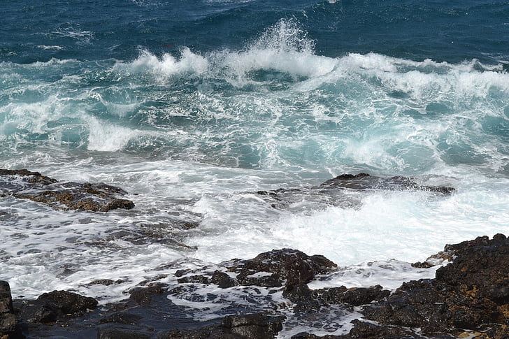 море, вълна, сърф, синьо, океан, крайбрежие, природата