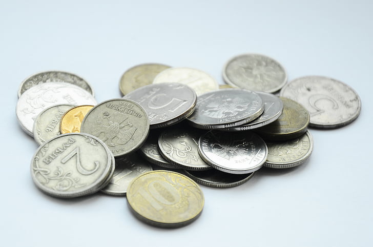 rubeľ, peniaze, Penny, mince, ruština, kopek, hrsť