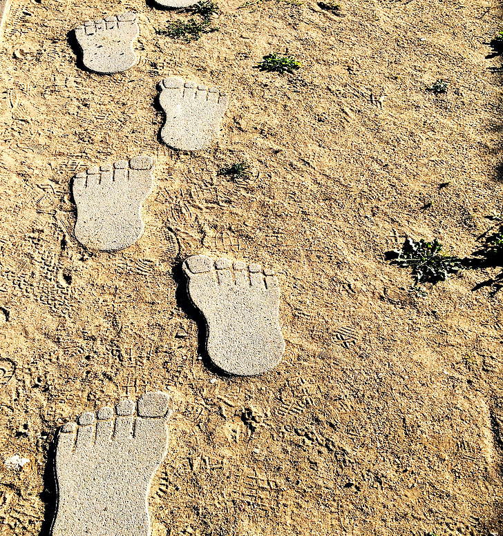 ίχνη, πόδια, Άμμος, αποτύπωμα, ξυπόλυτος, ίχνη στην άμμο, δέκα