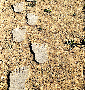 footprints, feet, sand, footprint, barefoot, tracks in the sand, ten