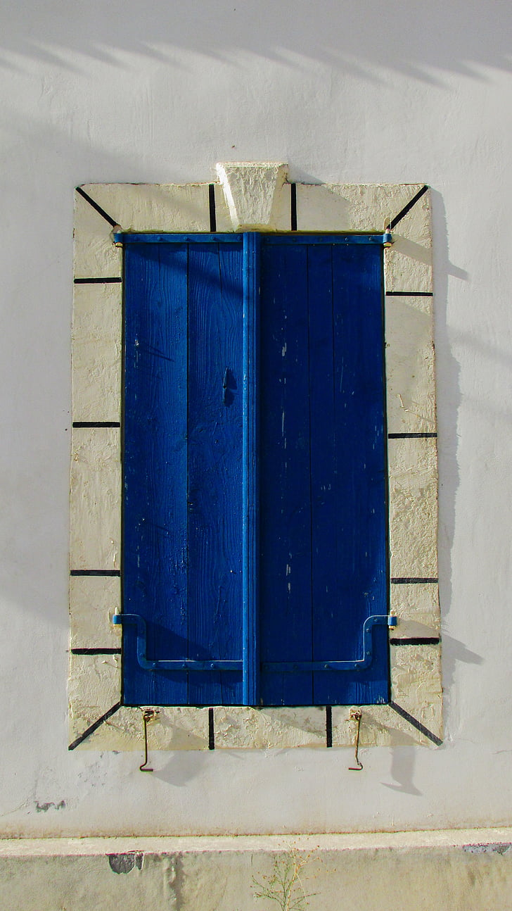 prozor, drveni, Stari, plava, selo, tradicionalni, arhitektura
