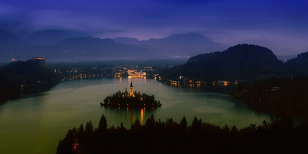 ežeras Bledas, Slovėnija, kelionės, turizmo, kalnai, Miestas, Miestas