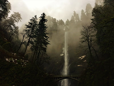 Multnomah, Орегон, мъглив, водопад, река, пейзаж, Открит