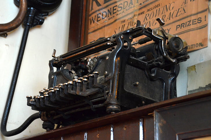 skrivemaskine, nostalgi, gamle, antik, forlade, retro, Tryk på