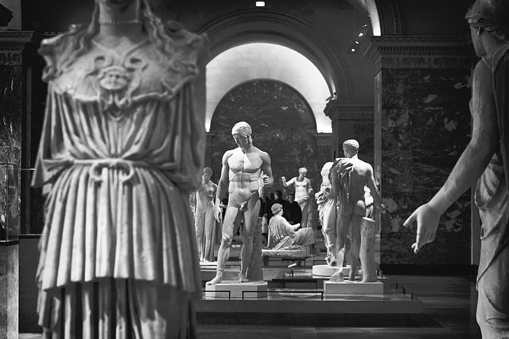 Art, escultures, Renaixement, estàtues, blanc i negre, escala de grisos