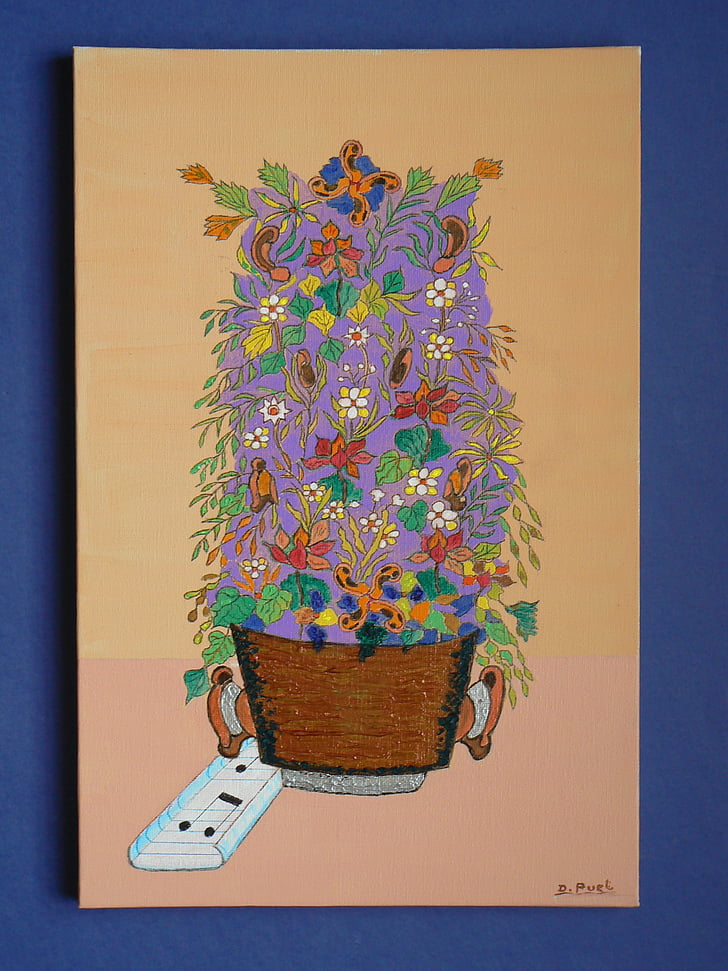 piecu maņu, noklausīšanās, keramikas pods, ziedi, Violeta, purpurkrāsas ziediem, ausis