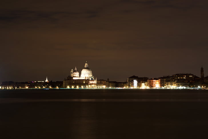 à noite, Veneza, romântico, luz, sem turistas, Itália, água