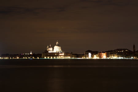 noc, Wenecja, romantyczny, światło, bez turystów, Włochy, wody