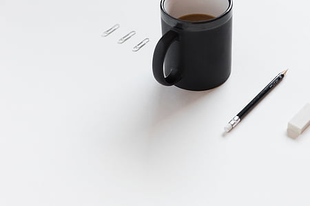 black, ceramic, mug, pen, coffee, pencil, coffee table