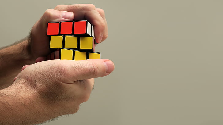 mà, Rubik, cub, trencaclosques, joc, cub de Rubik, intel·ligència
