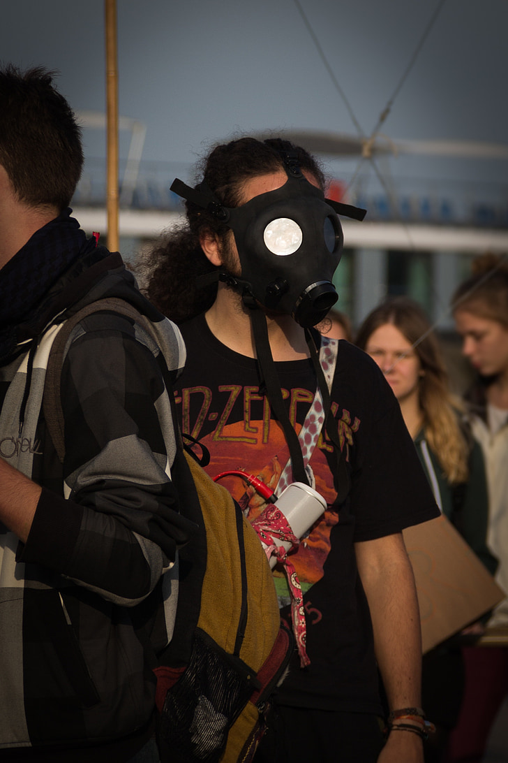 masque à gaz, protestation, Messe, foule, violemment, action de protestation, attaque