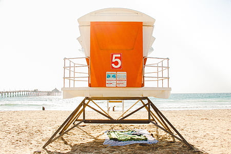 beach, lifeguard tower, ocean, outdoors, pier, sand, sea