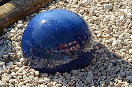 bola, Bol, em torno de, reflexão, arte, decoração, azul
