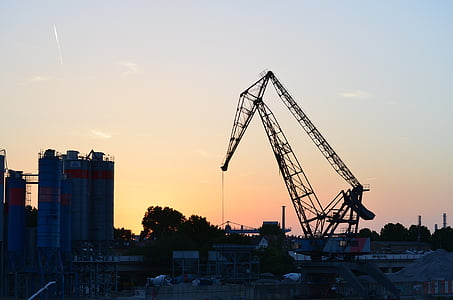industry, industrial plants, ludwigshafen, crane, sunset, outlook