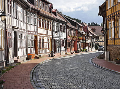 truss, historiskt sett, Stolberg, harts, lokala transit, stenläggning, fachwerkhäuser