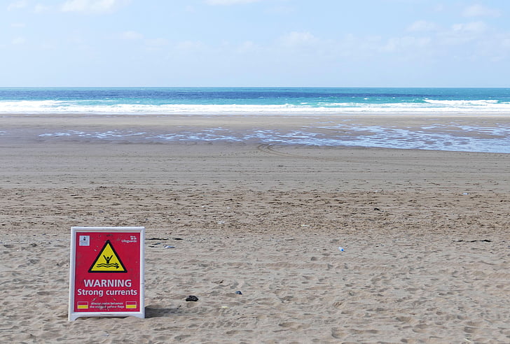 beach, warning, sea, summer, sand, ocean, water