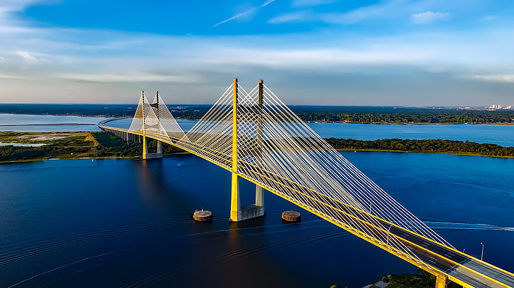 Dames point bridge, Jacksonville, Florida, St johns river, architettura, cielo, nuvole