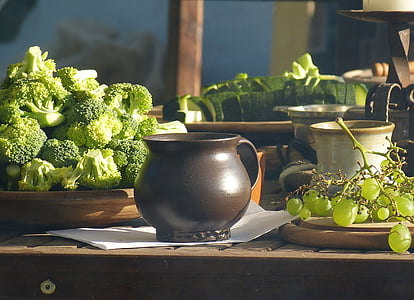таблица, керамични, храна, Круг, броколи, зеленчуци, ядат
