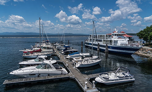 Champlainsjøen, Burlington, Vermont, Waterfront, vann, båter, nye