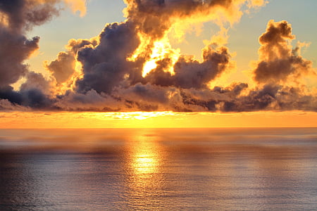wolken, zonsondergang, zee, strand, kleuren, La palma, merk