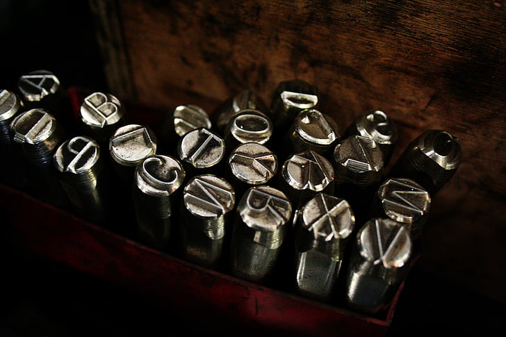 steel, metal, letters, silver, design, art, typewriter