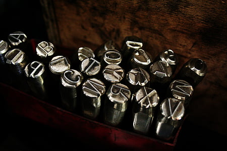 stål, metal, bogstaver, sølv, design, kunst, skrivemaskine