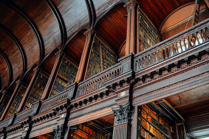 biblioteca, Irlanda, Irlandês, Dublin, antiga, Universidade, faculdade
