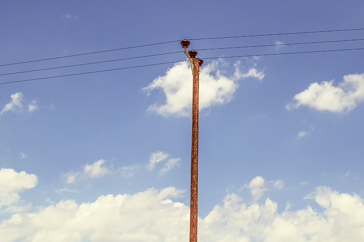pole, sky, clouds, wires, telephone, line