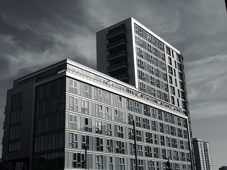 architektonický design, Architektura, černá a bílá, budovy, Exteriér, sklo, okna skla